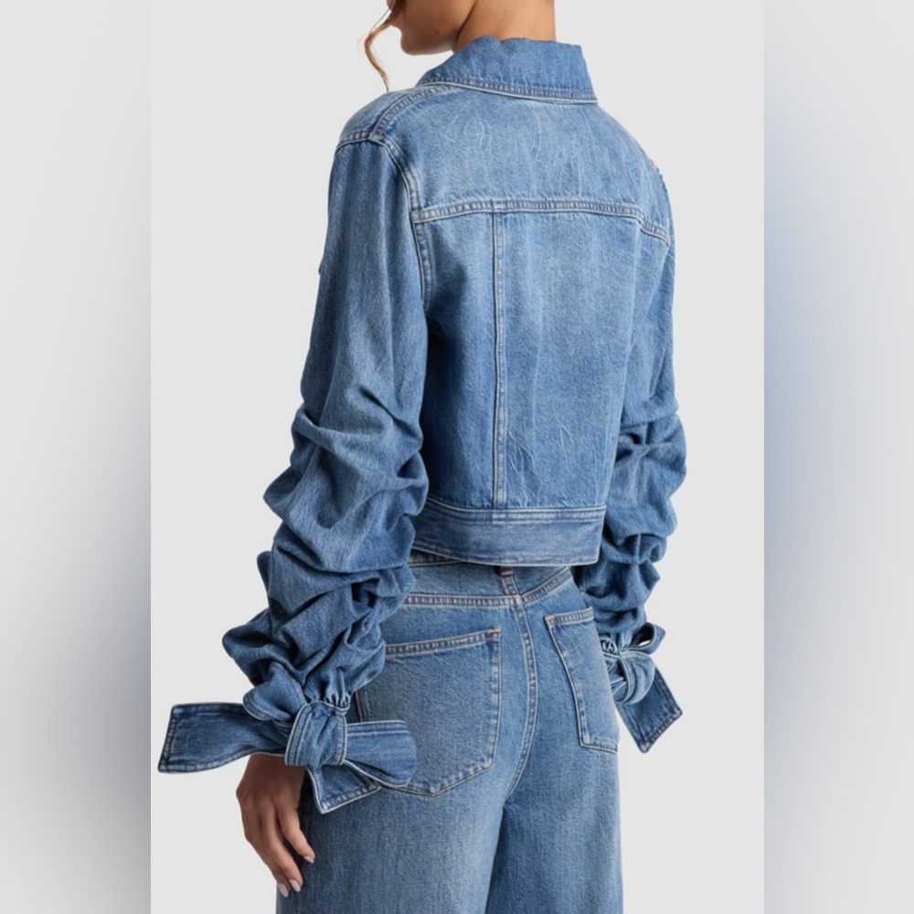 Alice + Olivia Tiff Denim Jacket Bow Cuff Sleeves NWT 🔖